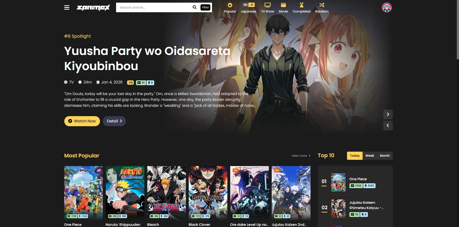 Zanimex anime streaming banner